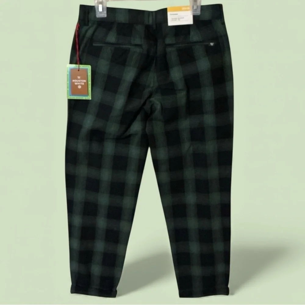 🌺NWT-HOUSTON WHITE TAILORED WAISTBAND STRAIGHT LEG PLAID TROUSERS